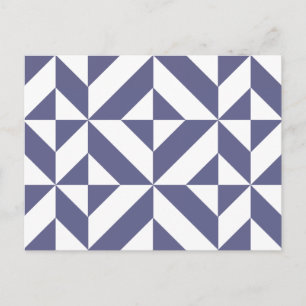 Midnight Blue Geometric Deco Cube Pattern Postcard