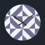 Midnight Blue Geometric Deco Cube Pattern Round Clock<br><div class="desc">This abstract,  geometric cubed pattern will add vibrance and classic flair to any home or office decor. Always ready for you to personalize with your name and/or your loved one's name,  as well.</div>