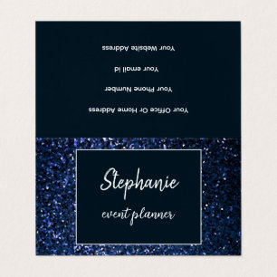 Midnight Blue Glitter White Professional Modern Business Card