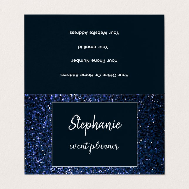 Midnight Blue Glitter White Professional Modern Business Card (Outside Unfolded)