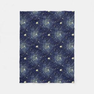 Midnight Blue & Gold Astral Glitter Stars Fleece Blanket