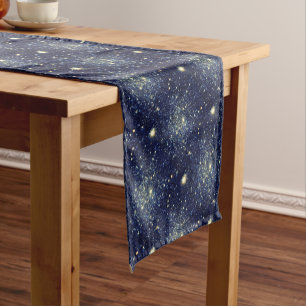 Midnight Blue & Gold Astral Glitter Stars Short Table Runner