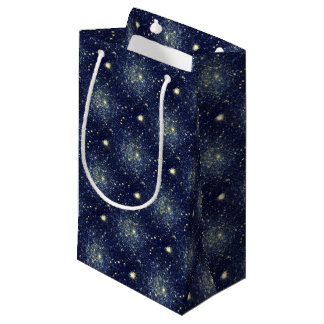 Midnight Blue & Gold Astral Glitter Stars Small Gift Bag