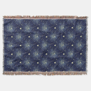 Midnight Blue & Gold Astral Glitter Stars Throw Blanket