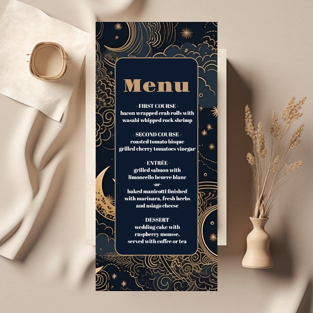Midnight Blue Gold Celestial Wedding Menu (Creator Uploaded)