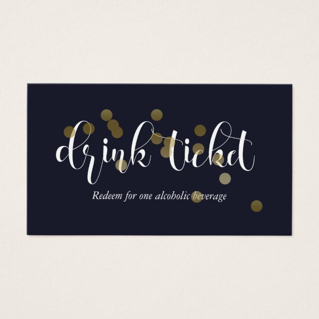 Midnight Blue & Gold Confetti Drink Ticket (Front)