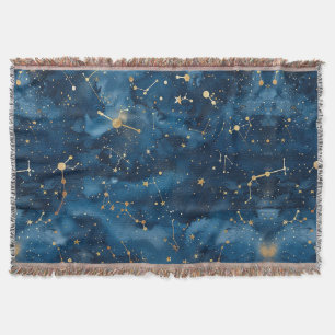 Midnight Blue Gold Cosmic Nebula Stardust Throw Blanket