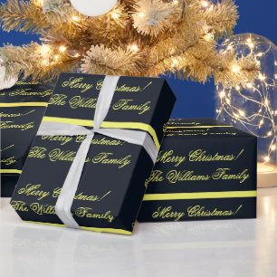 Midnight Blue Gold Custom Merry Christmas Gifts Wrapping Paper