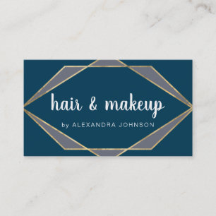 Midnight Blue Gold Geometric Hair Makeup Business Card