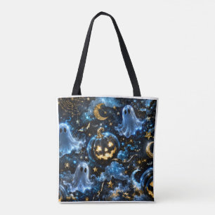 Midnight Blue Gold Ghosts & Pumpkins Halloween Tot Tote Bag