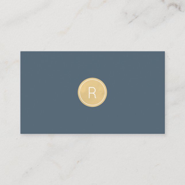Midnight Blue Gold Monogram Minimal Business Card (Front)