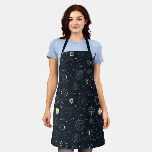 Midnight Blue Gold Star Constellation Pattern Apron (Worn)