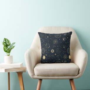 Midnight Blue Gold Star Constellation Pattern Cushion