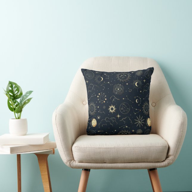 Midnight Blue Gold Star Constellation Pattern Cushion (Chair)