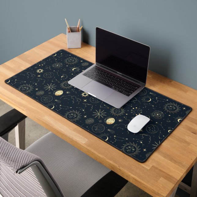 Midnight Blue Gold Star Constellation Pattern Desk Mat (Office 2)