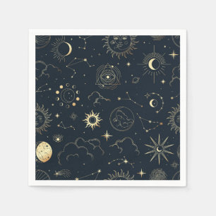 Midnight Blue Gold Star Constellation Pattern Napkin