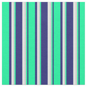 Midnight Blue, Green, Light Grey & Mint Cream Fabric