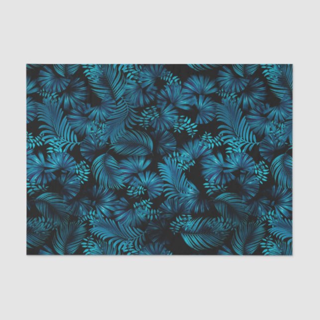 Midnight Blue Hawaiian Palms Tissue Paper (Front)