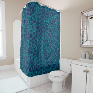 Midnight Blue Japanese Seigaiha waves Shower Curtain