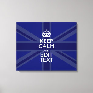 Midnight Blue Keep Calm and Your Text Union Jack Canvas Print
