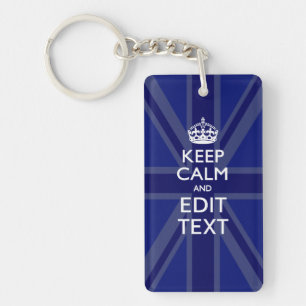 Midnight Blue Keep Calm and Your Text Union Jack Key Ring