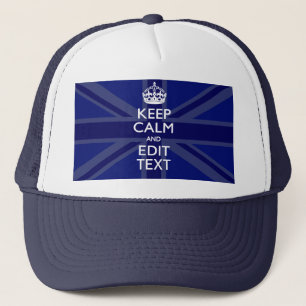 Midnight Blue Keep Calm and Your Text Union Jack Trucker Hat