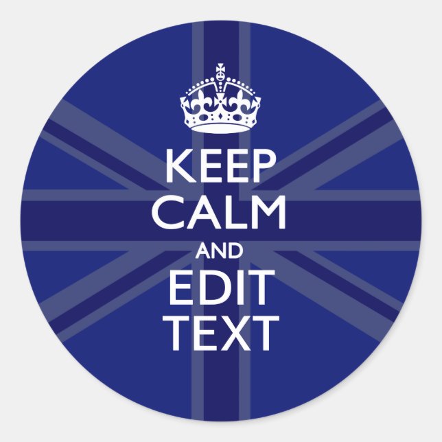 Midnight Blue Keep Calm Get Your Text Union Jack Classic Round Sticker (Front)