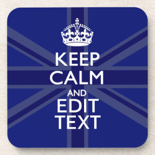 Midnight Blue Keep Calm Get Your Text Union Jack Coaster