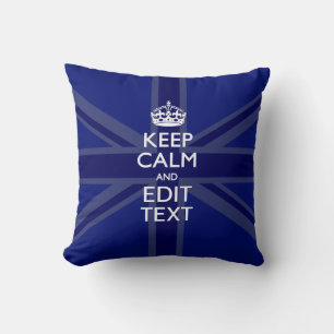 Midnight Blue Keep Calm Get Your Text Union Jack Cushion