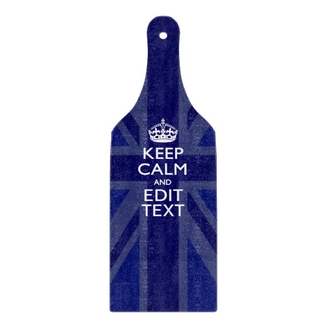 Midnight Blue Keep Calm Get Your Text Union Jack Cutting Board (Front)