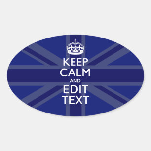 Midnight Blue Keep Calm Get Your Text Union Jack Oval Sticker