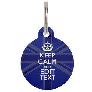 Midnight Blue Keep Calm Get Your Text Union Jack Pet Tag