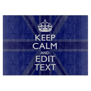 Midnight Blue Keep Calm Have Your Text Union Jack Cutting Board