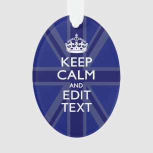 Midnight Blue Keep Calm Have Your Text Union Jack Ornament