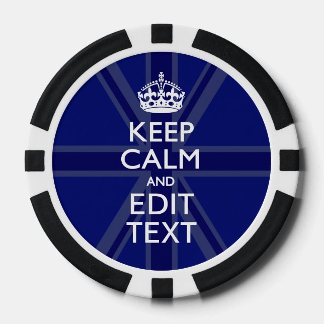 Midnight Blue Keep Calm Have Your Text Union Jack Poker Chips (Front)