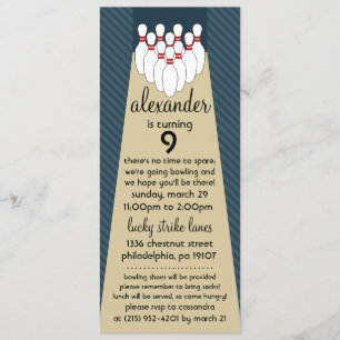 Midnight Blue Lucky Strike Bowling Birthday Party Invitation