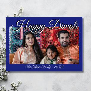 Midnight Blue Luxury Photo Happy Diwali Greeting Holiday Card