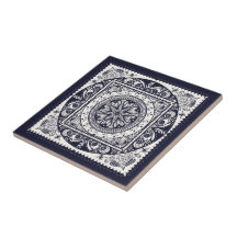 Midnight Blue Mandala Ceramic Art Tile