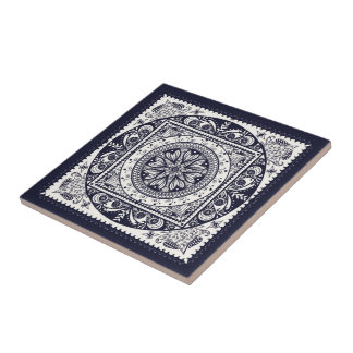 Midnight Blue Mandala Ceramic Art Tile