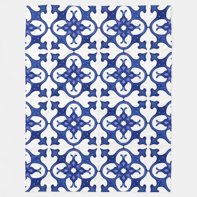 Midnight Blue Mandala Mosaic Cozy Blanket (Front)