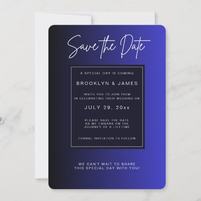 Midnight Blue Minimal Save The Date Invitation (Front)