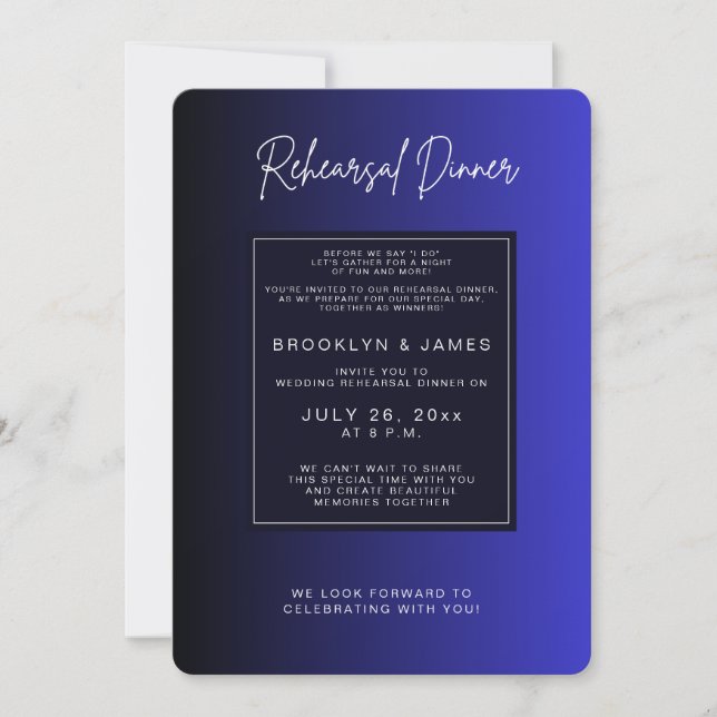 Midnight Blue Minimal Wedding Rehearsal Dinner Invitation (Front)