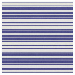 Midnight Blue & Mint Cream Coloured Lines Pattern Fabric