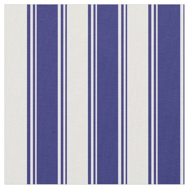 Midnight Blue & Mint Cream Coloured Stripes Fabric (Close Up)