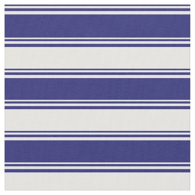 Midnight Blue & Mint Cream Coloured Stripes Fabric (Close Up)