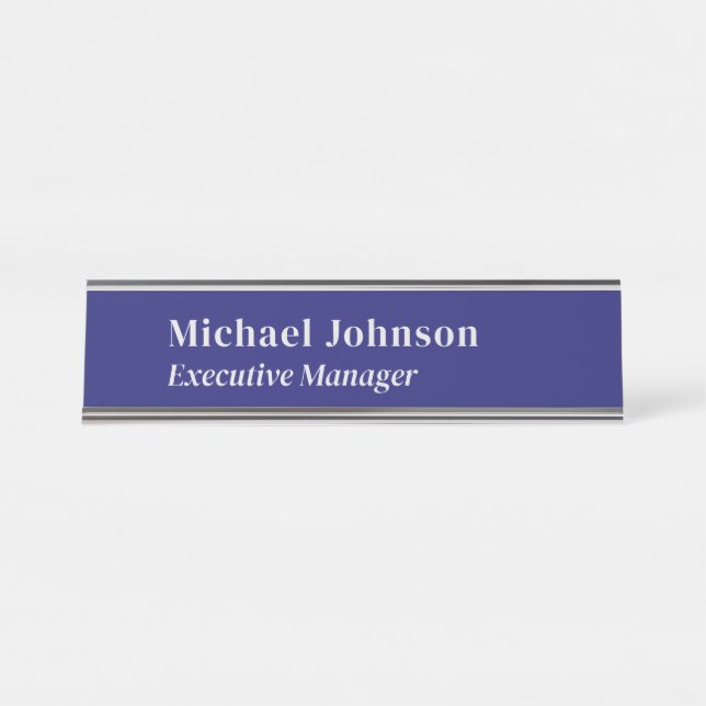 Midnight blue modern professional minimalist pro desk name plate (Front)