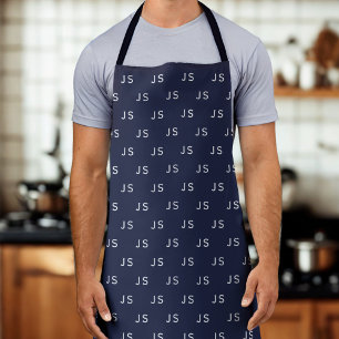 Midnight Blue Monogram Initial Pattern Apron