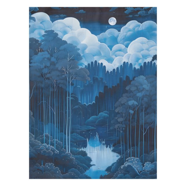 Midnight Blue Moon Forest Tablecloth (Front)