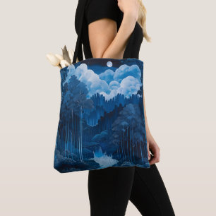 Midnight Blue Moon Forest Tote Bag
