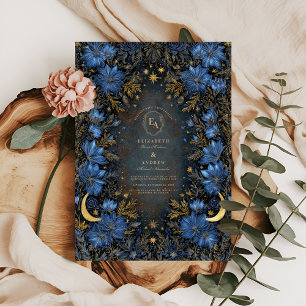 Midnight Blue Moon & Star Wedding Invitation